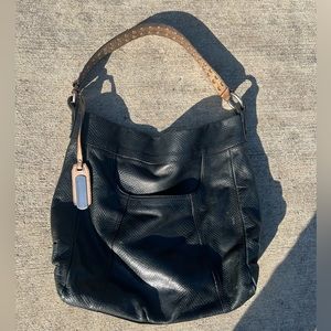 B Makowsky black leather bag with studded strap
